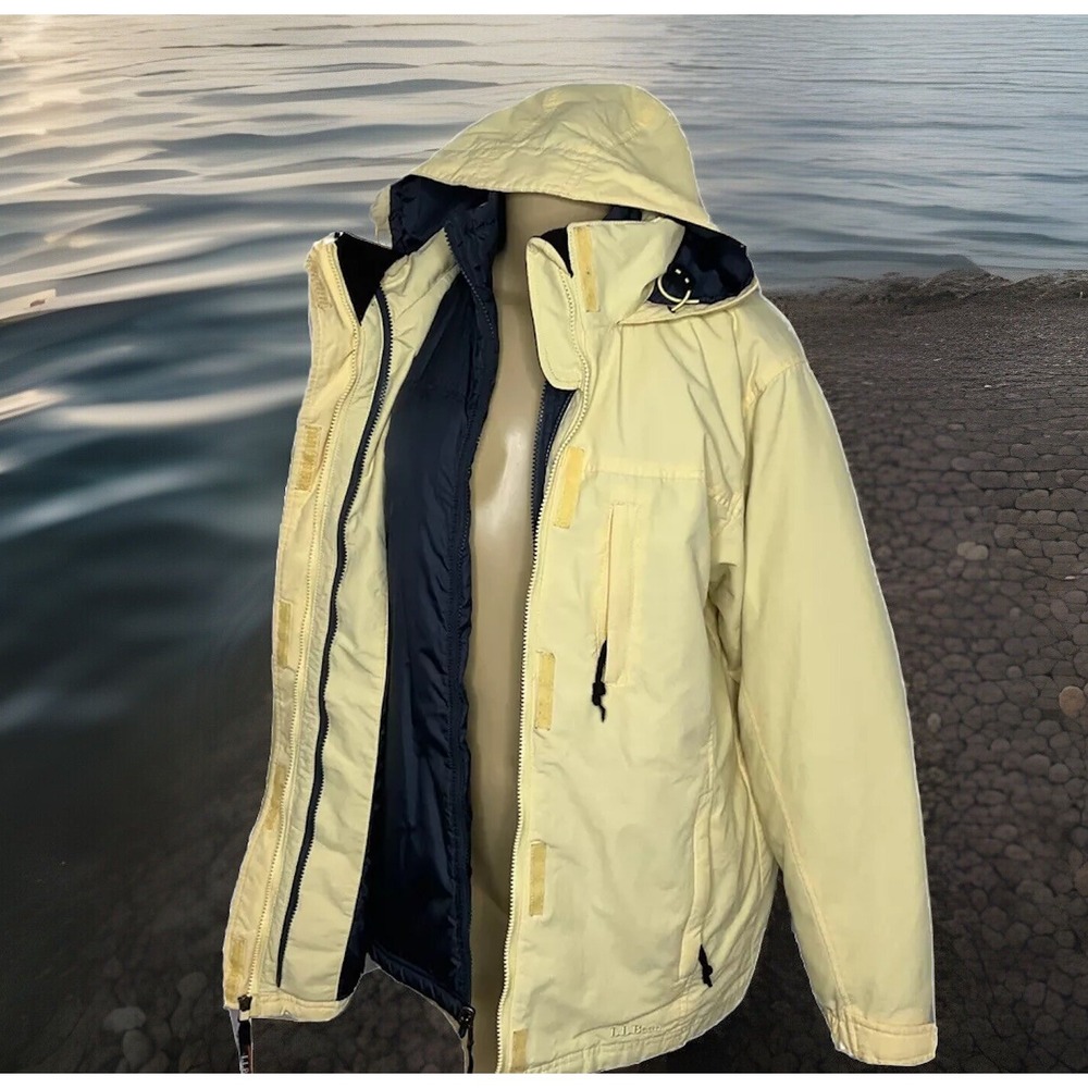 LL Bean Jacket 2 In 1 Hooded Windbreaker Parka Coat‎ Yellow Nylon Women Sz M